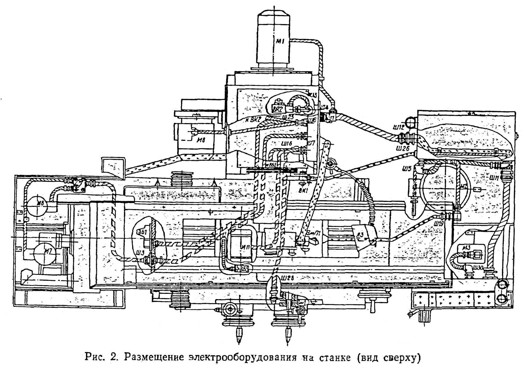 Схема розташування електроустаткування плоскошліфувального верстата 3е711в Схема розташування електроустаткування плоскошліфувального верстата 3е711в